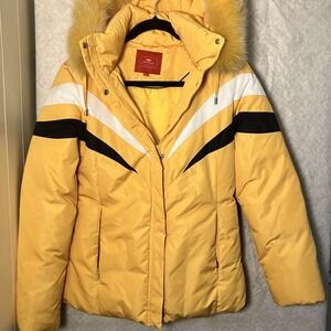 SNOWIMAGE Luxury super warm down puffer coat faux fur lined hood size small